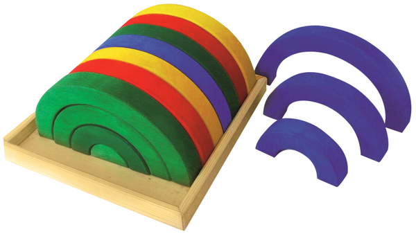 Regenbogen, bunt, Bogenformen, Holzbasis, Zahlen-Sortiersteine