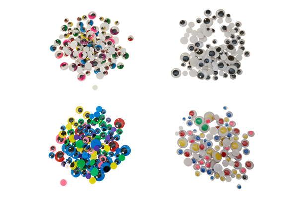 Wackelaugensortiment, 4 Designs, 9,5 - 19 mm, 500 Stück Wackelaugensortiment, 4 Designs, 9,5 - 19 mm, 500 Stück