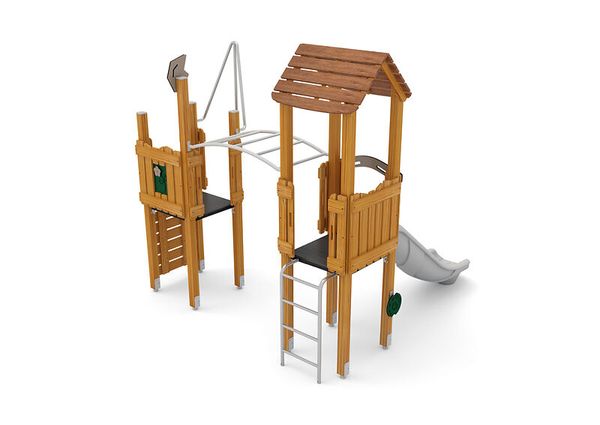 Spielgerät, Kletterturm, Holz, Spielplatz, Rutsche
