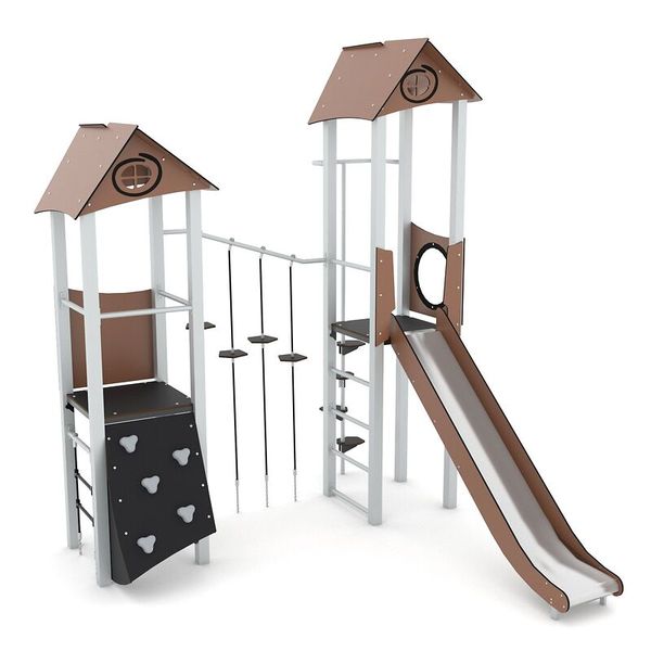 Spielplatz, Kletterturm, Rutsche, Schaukelpfosten, Kletterwand