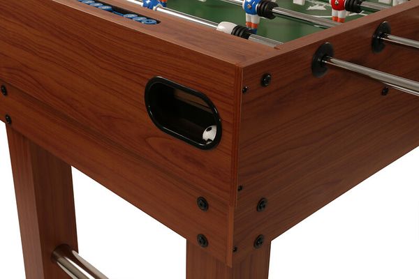 Foosballtisch, Holzgehäuse, Seitenansicht, Tischfußball, Metallstangen