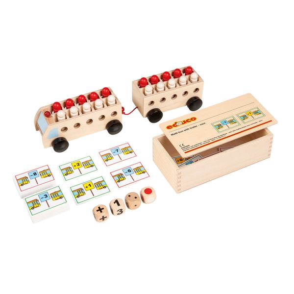 holzspielzeug, lernspiel, mathematikspiel, bus, würfel
