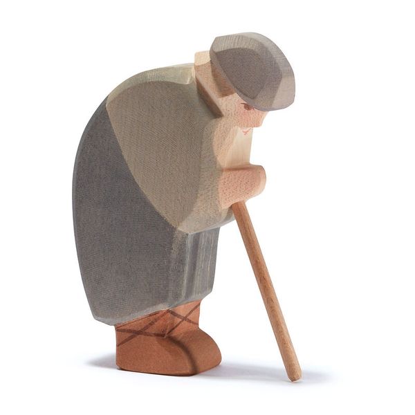 holzfigur, hölzerner mann, senior, walking stick, handgefertigt