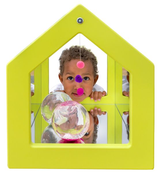 Kinder-Spielhaus, Kleines Haus, Gehäuse Gelb, Spiegelglas, Spielelemente