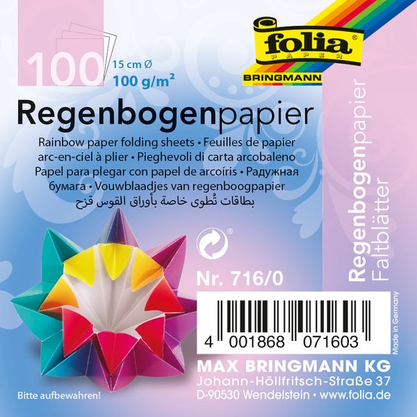 FOLIA Origamipapier, Regenbogenpapier, rund, 15 cm, 100 Stück