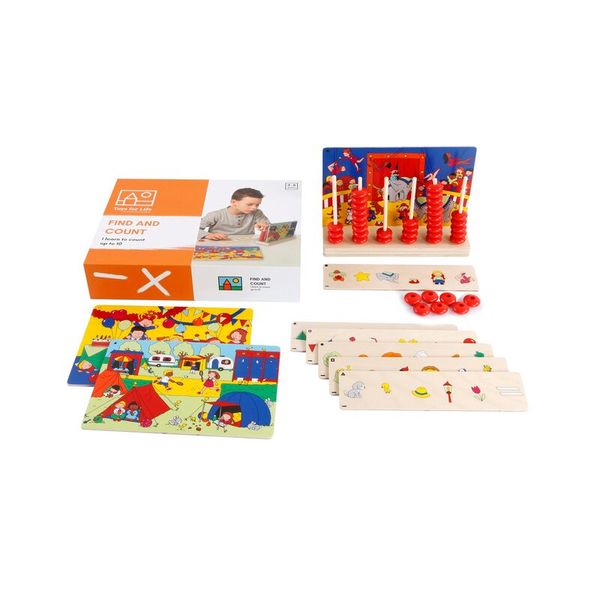 Lernspiel, Zählspiel, Holzschul-Set, Zahlenstäbe, Karten