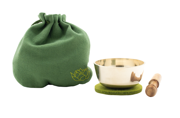 4 kleine Meditations-Klangschalen mit Lotusbeuteln, inkl. Klöppeln & Pads, 16 Teile