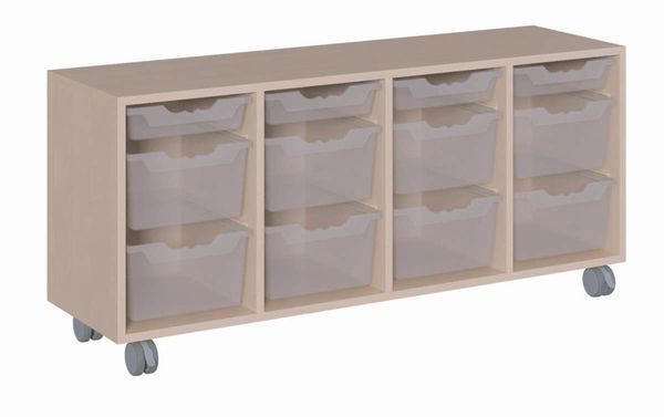 Regal fahrbar mit 4 flachen, 8 hohen ErgoTray Boxen (B/H/T: 139 x 62,5 x 40 cm)