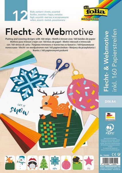 FOLIA Flecht- & Webmotive Set Weihnachten, DIN A4, 12 Blatt + 160 Flechtstreifen