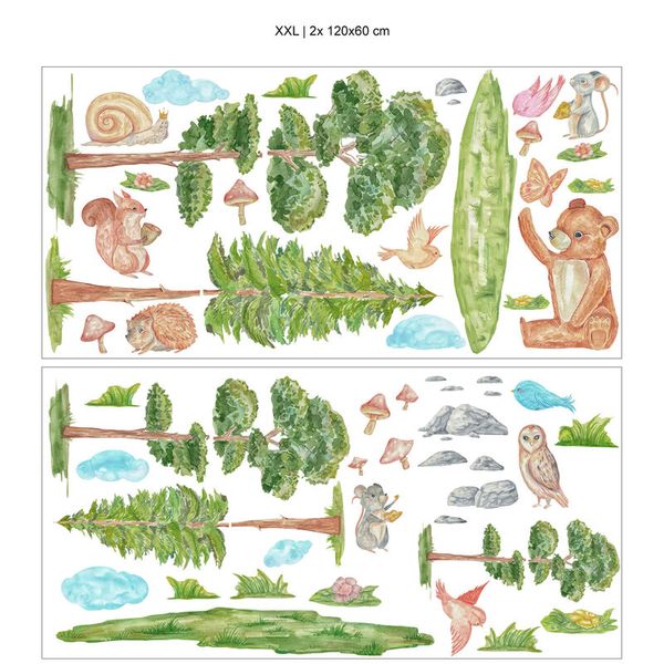 Wandtattoo Wald und Tiere, Größe wählbar
