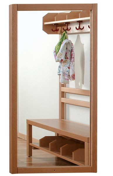 Holzspiegel, Garderobe, Verabschiedung, Holzstuhl, Schuhablage