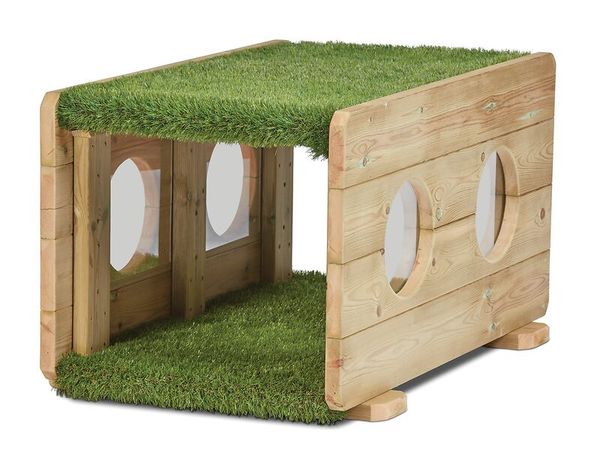 Garten: Spieltunnel, Tunnelloch, Holzbox, Holzbau, Grasboden-Spielhaus