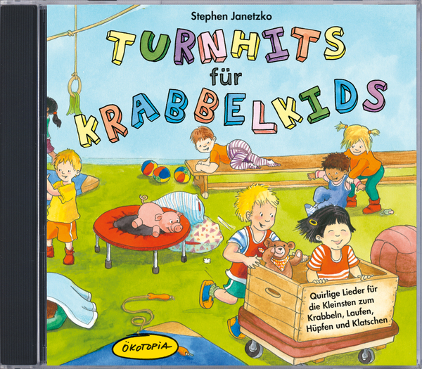 Kinderbuch, CD-Cingle, TurnHits, Krabbels-Kids, Puppenhaus, Spielzeug, Palette, Illustration
