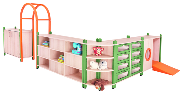 Klettergerüst, Spielkotta, Kreiselstufen, Kinderzimmer, Spielzeug-Schrank
