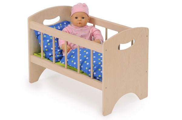 Kleinkindbett, Holzbett, Kinderbett, Puppe, Bettwäsche