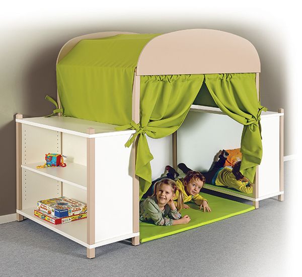 Hochbett, Kojenebett, Kinderbett, Spielvorhang, Grünes Vorhangzelt