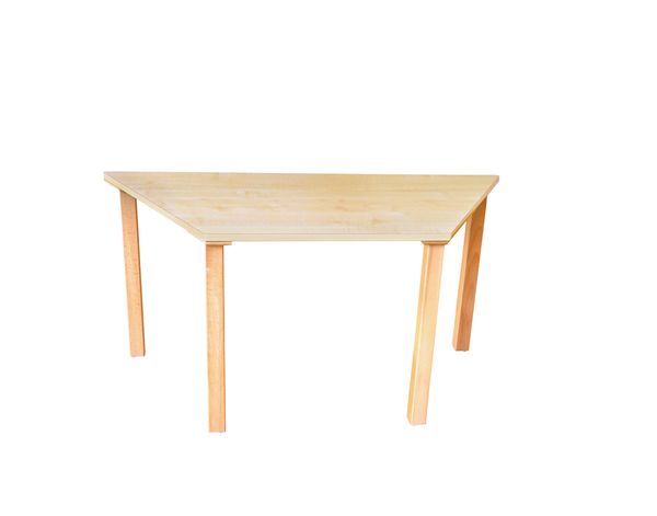 Zargenloser Trapeztisch 120x60 cm, Buche hell, Holzbeine Zargenloser Trapeztisch 120x60 cm, Buche hell, Holzbeine