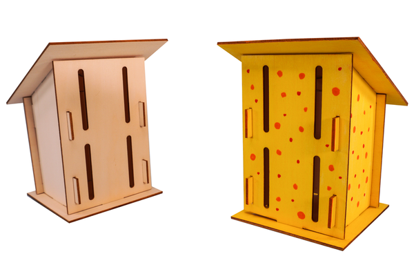 Holzbox, Vogelhaus, Vogelfutterhaus, Holz, Gelb