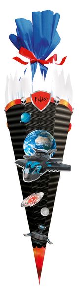 Eiscreme Kegel, kosmisches Motiv, Planetenringe, Raumfahrt Auto, blaues Band