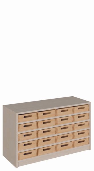 Schrank mit 20 flachen Massivholzkästen (B/H/T: 102 x 60 x 40 cm)