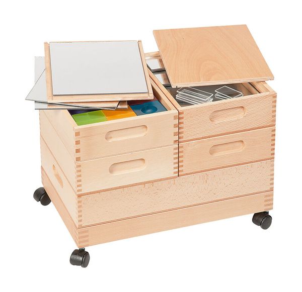 Holzkasten, Rollwagen, Schubladen, Kartenhalter, Kästchen