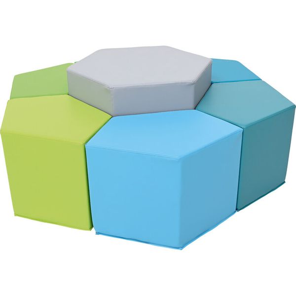 Modulares Sitzen, Schaumstoffblöcke, Bunte Kissen, Sechseckige Formen, Weiches Sitzen