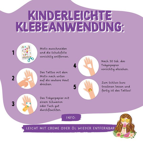 100 Kindertattoos zum Aufkleben - Glitzer Tattoo Set Bunter Mix