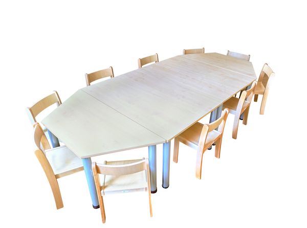 Tisch-Stuhl-Kombination Magno zargenlos, Dekor Ahorn, Metallbeine höhenverstellbar