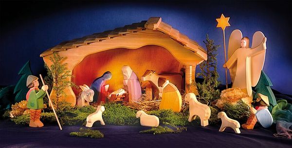 Krippe, Weihnachtskrippe, Holzkrippe, Figuren, Nativity