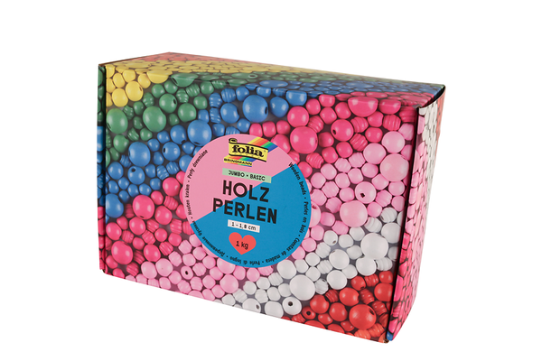 FOLIA Holzperlen, 1 - 1,8 cm, Großpackung, 2200 Stück, Farbe wählbar
