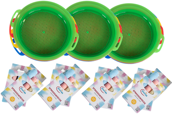 Großes Sandsieb mit Straßenkreide, 12 Sets