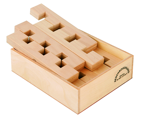 Holzbausteine, Konstruktionsteine, Holzspielzeug, Bausteine-Set, Holztray