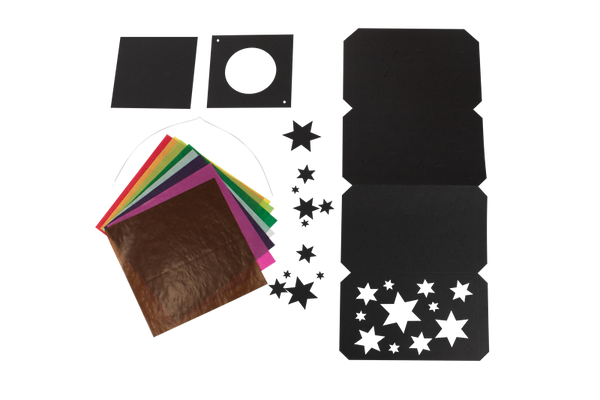 notizbuch, notizheft, bunte notizkarten, glitzersternchen, papierschachtel