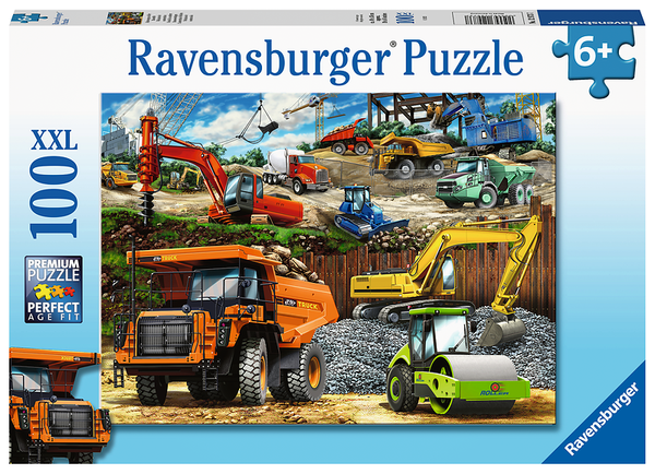 RAVENSBURGER XXL Kinderpuzzle - Fahrzeuge auf der Baustelle, 100 XXL-Teile, ab 6 Jahre