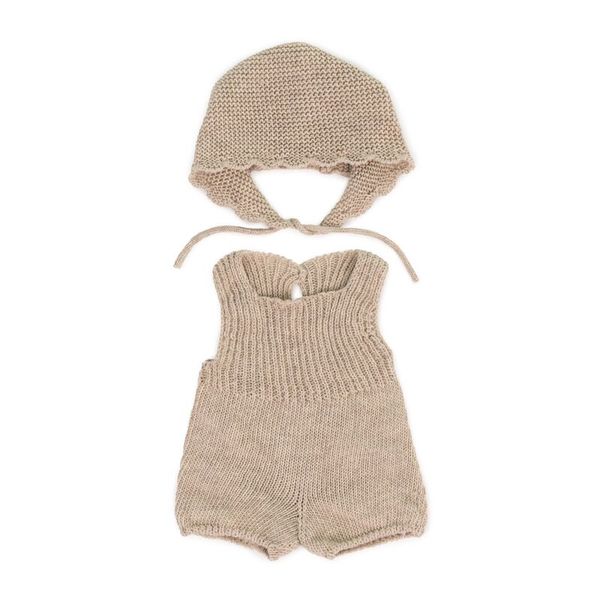 Strick, Mütze, Shorts, Beige, Set