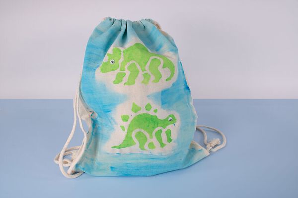 Gym bag, Drawstring bag, Dinosaur print, Tie-dye, Cotton drawstring