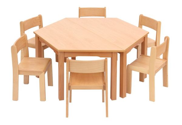 Tisch-Stuhl-Kombination Trapez, Buche, Sitzhöhe 34 cm / Tischhöhe 58 cm Tisch-Stuhl-Kombination Trapez, Buche, Sitzhöhe 34 cm / Tischhöhe 58 cm