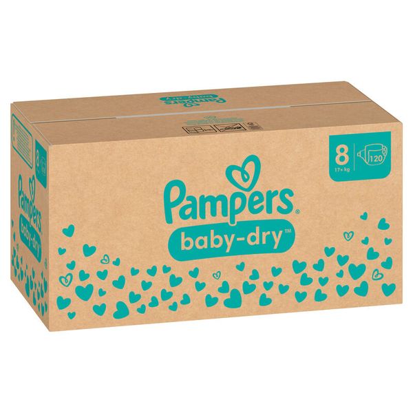 PAMPERS Baby Dry Windeln Größe 8, Extra Large (+17 kg), 120 Stück