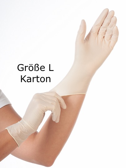 Handschuhe Latex, puderfrei, Gr. L, KARTON 10x100 Stk. Handschuhe Latex, puderfrei, Gr. L, KARTON 10x100 Stk.