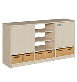 Raumteiler mit 6 Materialkästen, mittig ohne Rückenwand, Höhe 80 cm Raumteiler mit 6 Materialkästen, mittig ohne Rückenwand, Höhe 80 cm