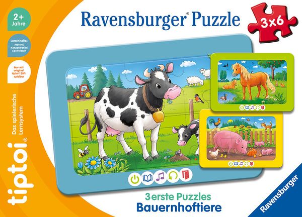 RAVENSBURGER tiptoi® - Bauernhoftiere, 3 erste Puzzle mit Sounds, ab 2 Jahre