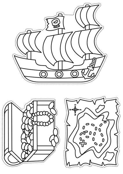 Schiff, Piratenschiff, Segelschiff, Anker, Karte