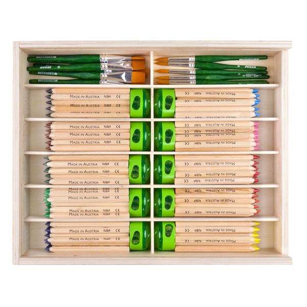 JOLLY Nature Big Box Holzbox - Stifte, Spitzer, Pinsel - 232-teilig