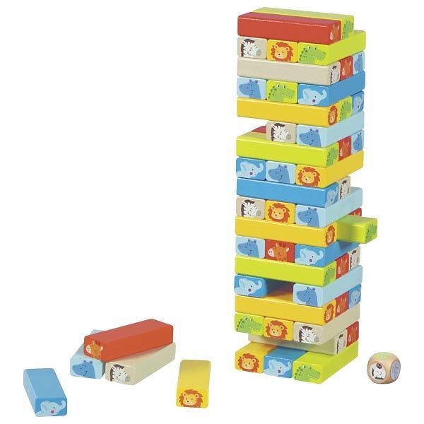 holzbausteine, bauklötze, tiersymbole, farbig, turm