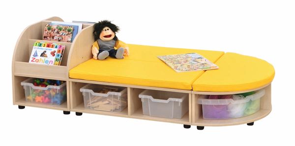 Kinderbank, Spielbank, Kuscheltier, Aufbewahrung, Matte Gelb
