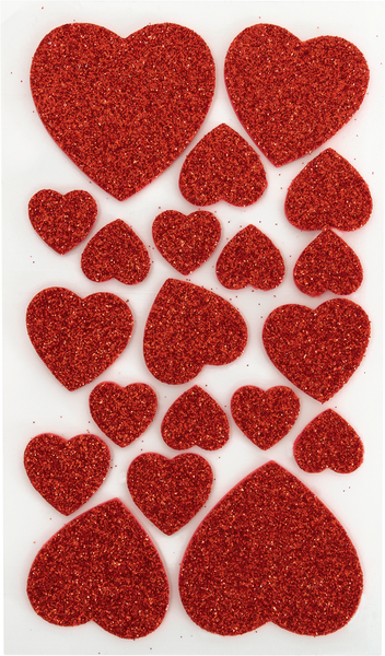 FOLIA Moosgummi Glitter-Sticker Herzen, rot & silber, 50 Stück