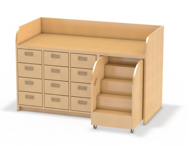 kommodesk, schubladenkommode, holz, rollen, stufenleiter