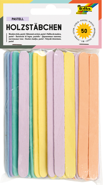 FOLIA Holzstäbchen in Pastellfarben, 114 x 10 mm, 50 Stück