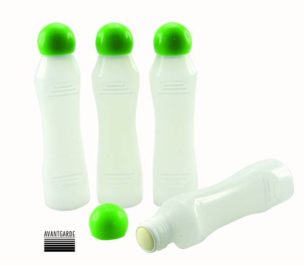 Kunststoffflasche, Spardose, Kappe grün, Körper weiß, Set