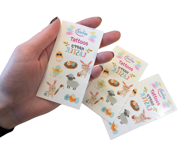 ELVIRAS Kindertattoos zum Aufkleben, Ostermotive, 10 x 5,5 cm, 8 Stück